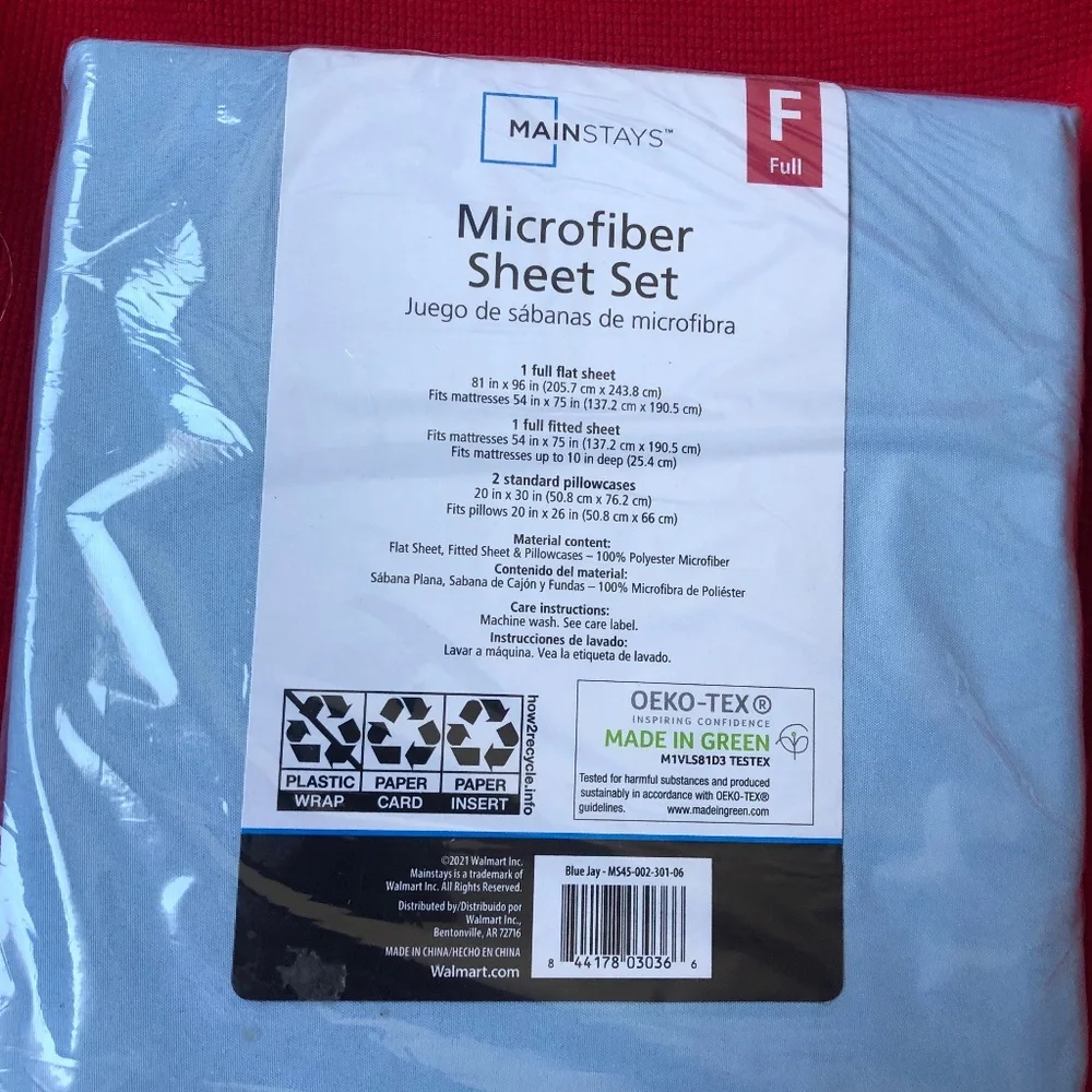 Mainstays 4 Pc Blue Jay Microfiber Sheet Set Full Size NWT